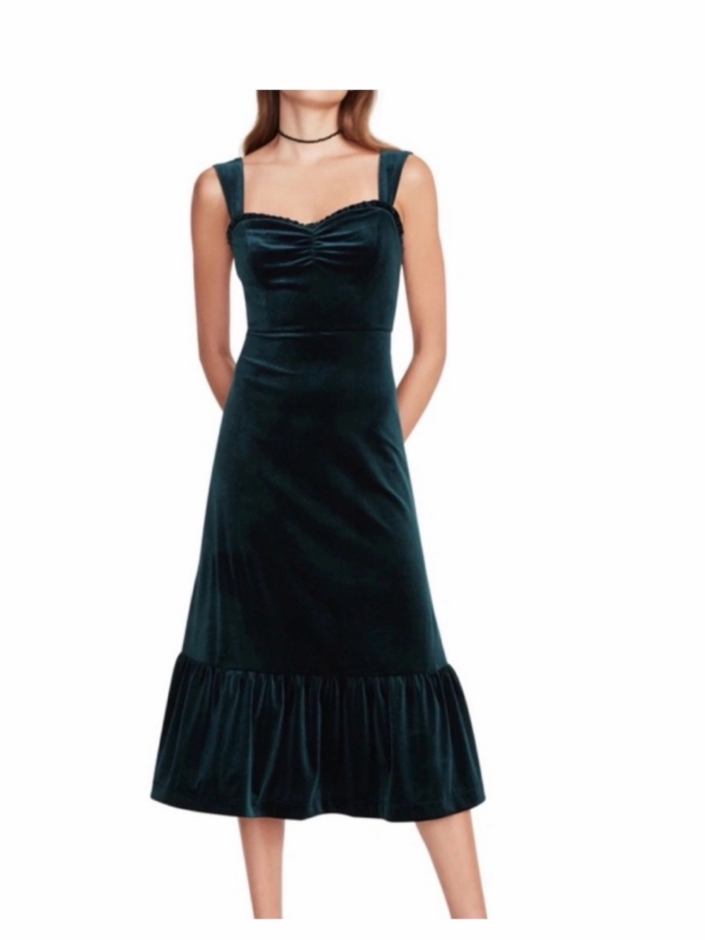 Whimsigoth Betsey Johnson Dark Teal/Emerald Velvet Sweetheart Ruffled Dress XS